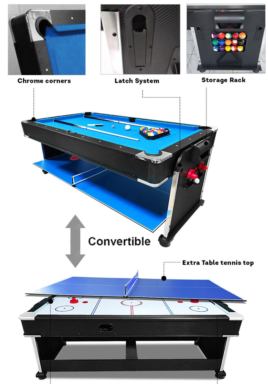7FT 3-IN-1 Convertible Air Hockey Pool Table