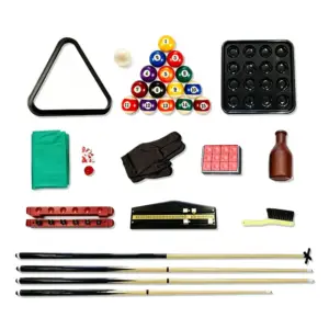Full billiard pool table accessories kit with pool balls, snooker balls, cues and accessories