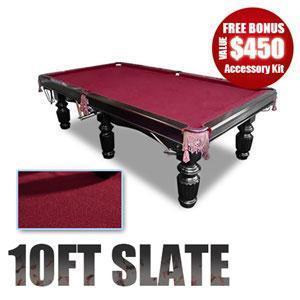 10Ft Slate Pool Table Luxury Burgundy
