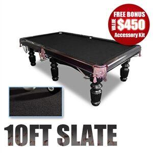 10Ft Slate Pool Table Luxury Black Felt