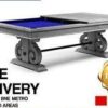 8Ft Luxury Slate Billiards Snooker Table & Dining Top Silver Mist
