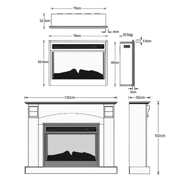 White 2000w Electric Fireplace Wood Mantel Wood Logs (Ascot) - Image 4