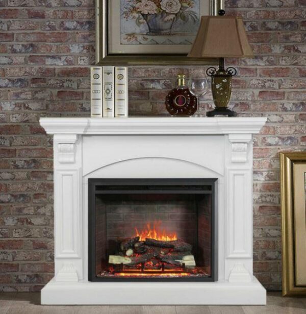 White 2000w Electric Fireplace Mantel With Wood Logs (Cove) - Image 7