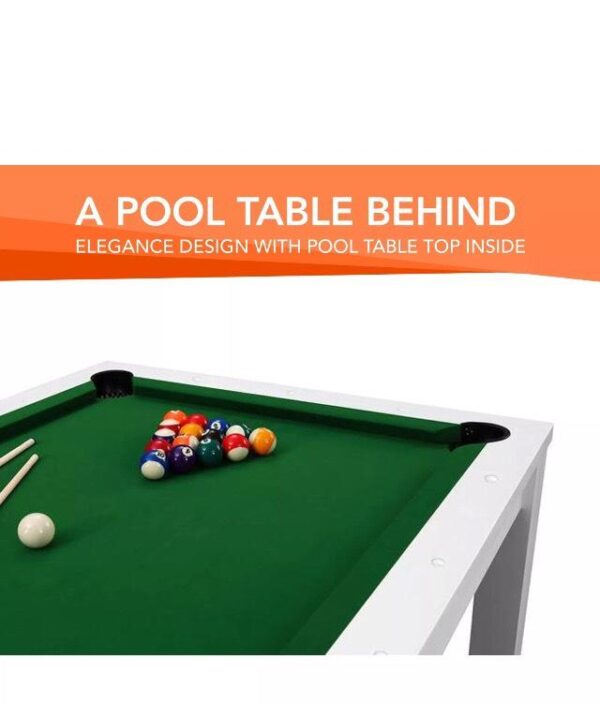 7ft Dining Pool Table With White Frame & Green Felt - Image 3