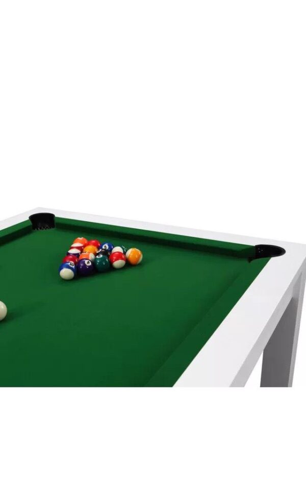 7ft Dining Pool Table With White Frame & Green Felt - Image 5