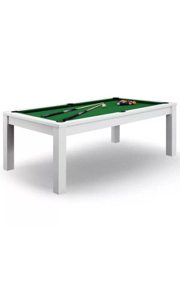 7ft Dining Pool Table With White Frame & Green Felt - Image 6