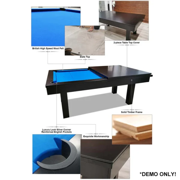 QUESLA 7FT Slate Pool Dining Table – Black Frame + Accessories Blue / Green / Black - Image 12
