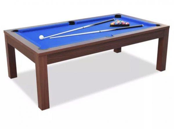 Dining Pool Table Walnut Frame Blue Felt