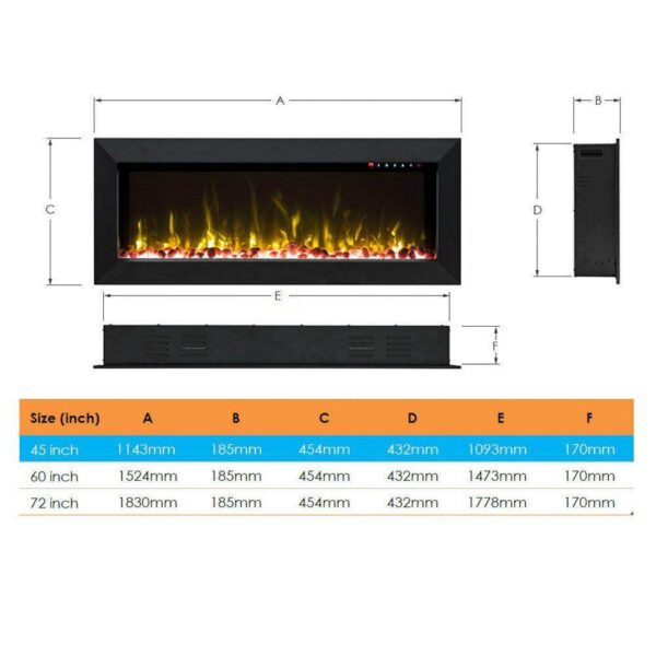1500W 45" Built-in Wall Recessed Electric Fireplace - Image 3