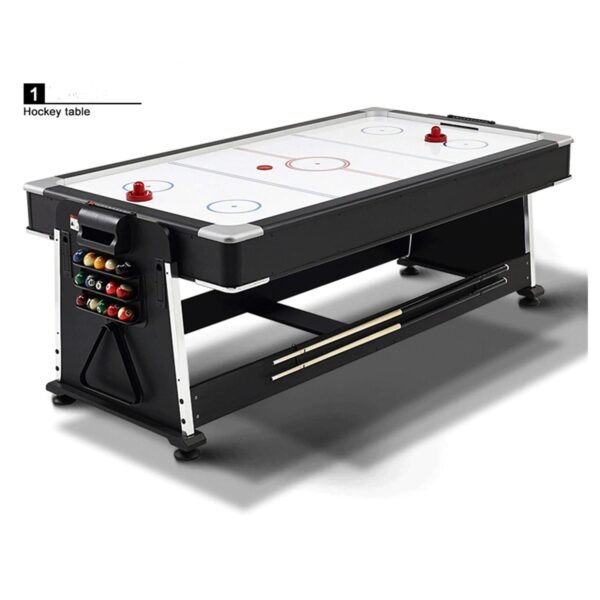 7FT 4 IN 1 Pool Table, Air Hockey, Ping-Pong, Dining Table Black Felt - Image 5