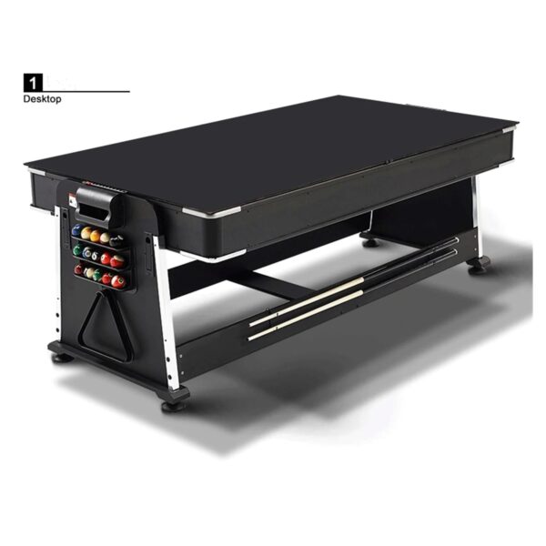 7FT 4 IN 1 Pool Table, Air Hockey, Ping-Pong, Dining Table Black Felt - Image 2