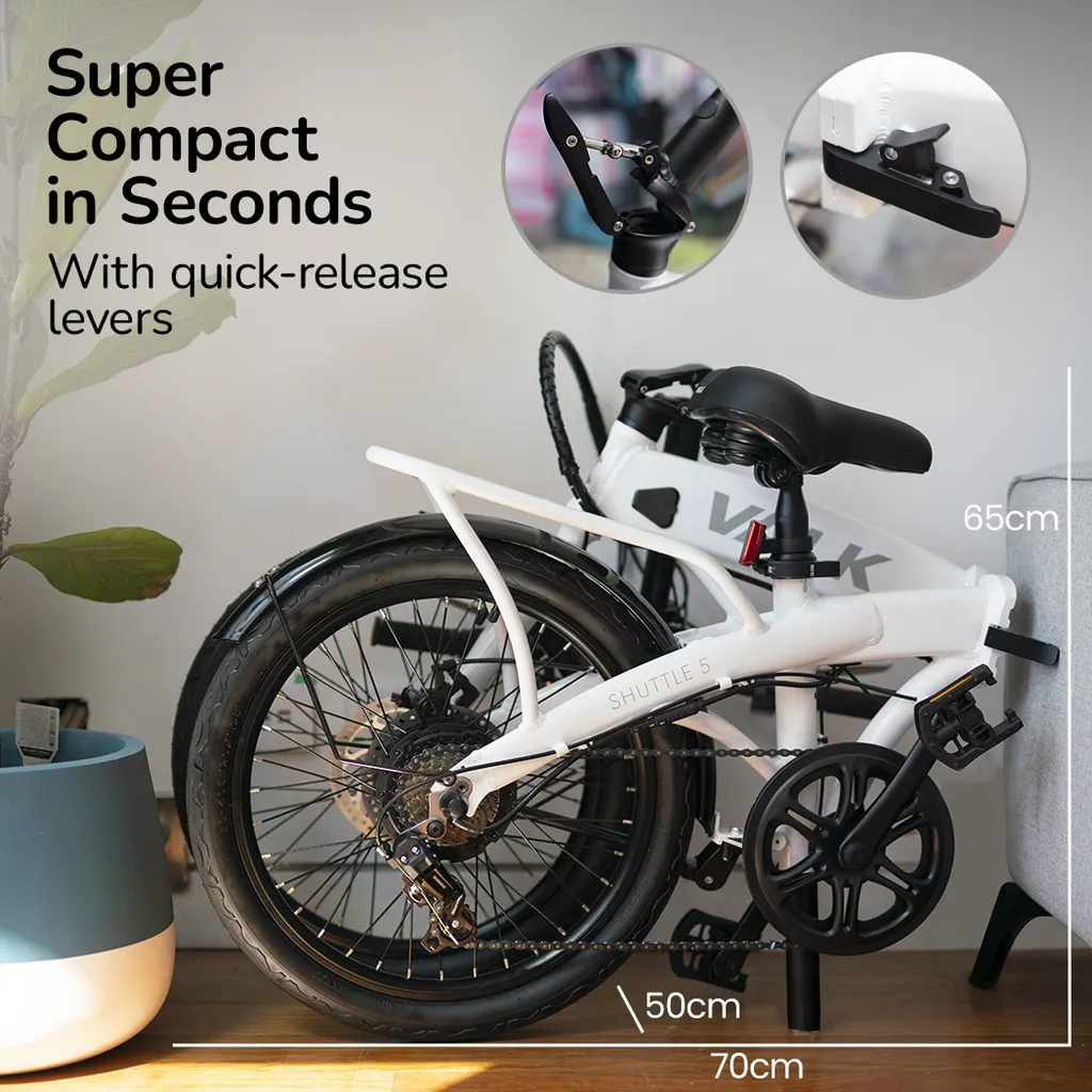 VALK Shuttle 5 Electric Folding Bike, 20" Tyres, Shimano 7-Speed, White 3 VALK Shuttle 5 Electric Folding Bike, 20" Tyres, Shimano 7-Speed, White - Image 3