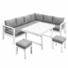 New White Outdoor 2-in-1 Aluminium Sofa Lounge Dining Table Setting - Image 11