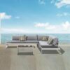 Hampton White Aluminium Sofa Lounge Set - Light Grey Cushion - Image 7