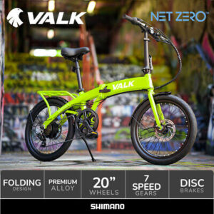 VALK Electric Folding Bike, 20" Foldable Lime Green ebike Shimano