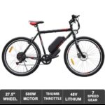 Black 48v 500w Adult Electric Ebike 10ah Lithium Battery 27.5"