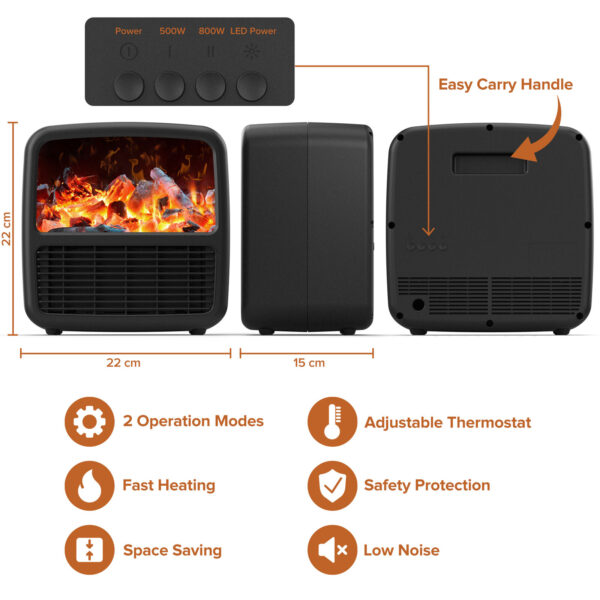 Electric Fireplace 3D Flame Effect Timer Portable Indoor Heater 1500W - Image 9