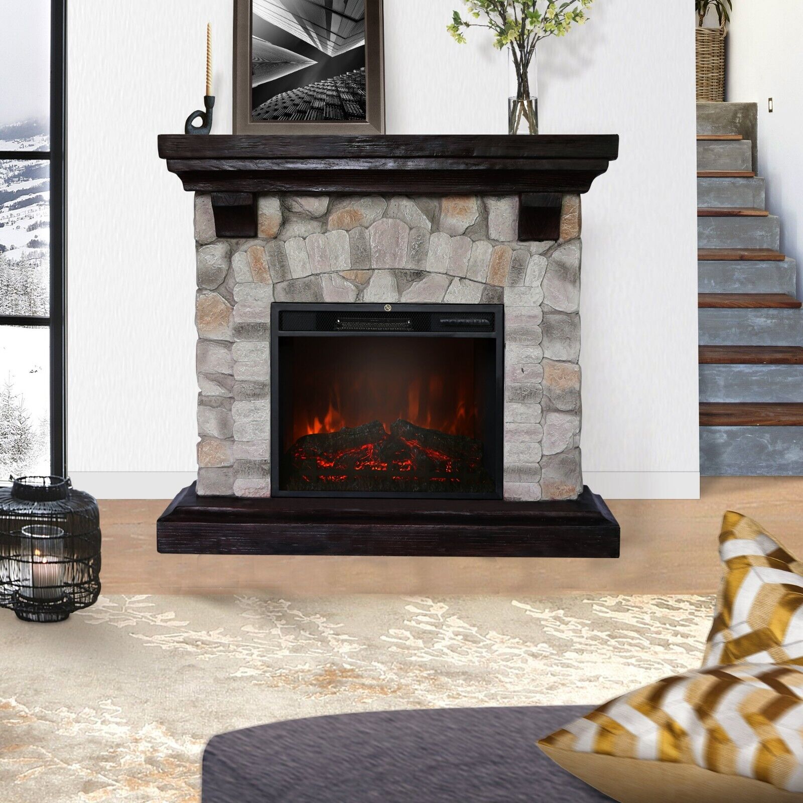 Stone Fireplace Mantel Surround With Insert