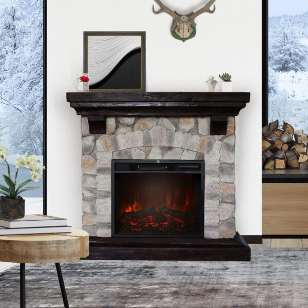 Stone Fireplace Mantel Surround With Insert - Image 2