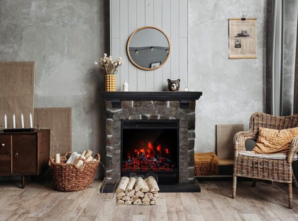 Electric Fireplace Heater With Mantel Dark Stone