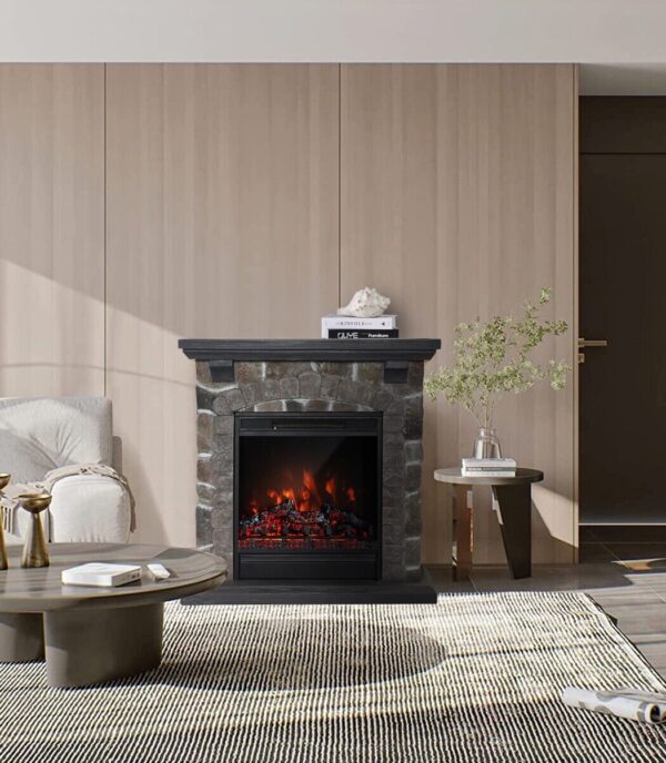 Electric Fireplace Heater With Mantel Dark Stone - Image 2