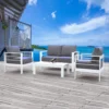 Paris 4 Piece White Aluminium Sofa Lounge Set - Grey Cushion - Image 2
