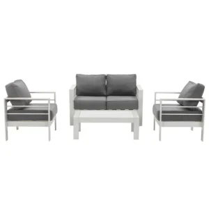 Paris 4 Piece White Aluminium Sofa Lounge Set - Grey Cushion