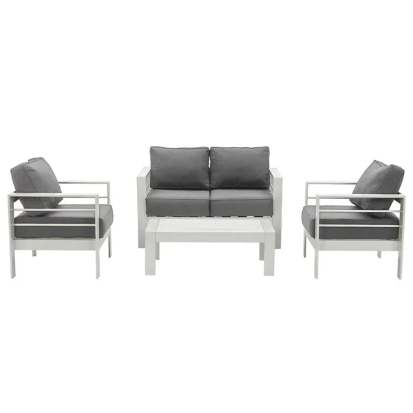 Paris 4 Piece White Aluminium Sofa Lounge Set - Grey Cushion