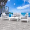 Paris 4 Piece White Aluminium Sofa Lounge Set - Light Grey Cushion - Image 2