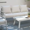 Amilly 5 Seater White Aluminium Sofa Lounge Set - Beige Cushion - Image 6