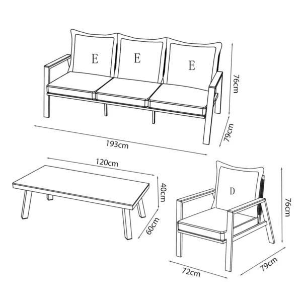 Amilly 5 Seater White Aluminium Sofa Lounge Set - Beige Cushion - Image 11