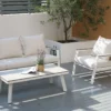 Amilly 5 Seater White Aluminium Sofa Lounge Set - Beige Cushion - Image 13