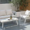 Amilly 5 Seater White Aluminium Sofa Lounge Set - Beige Cushion - Image 14
