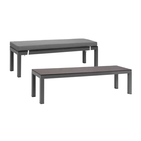Manly Charcoal Aluminium Outdoor faux wood Top Bench with Grey Cushion (Set of Two) - Image 11