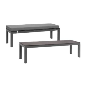 Manly Charcoal Aluminium Outdoor faux wood Top Bench with Grey Cushion (Set of Two)