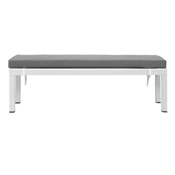Manly White Aluminium Outdoor Faux wood Top Bench with Grey Cushion (Set of Two) - Image 5