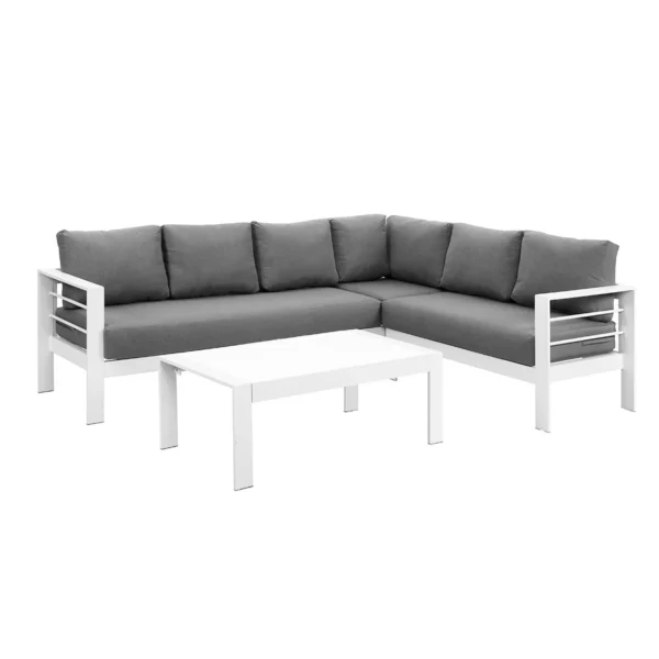 Paris 6 Seater White Aluminium L-Shaped Sofa Lounge Set - Grey Cushion - Image 8