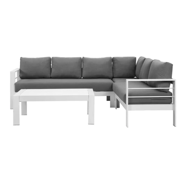 Paris 6 Seater White Aluminium L-Shaped Sofa Lounge Set - Grey Cushion - Image 10