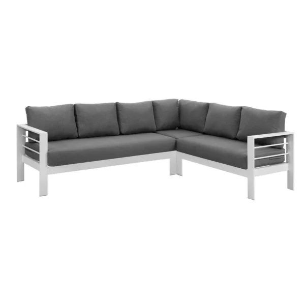 Paris 6 Seater White Aluminium L Shaped Sofa Lounge - Grey Cushion - Image 2