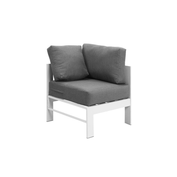 Paris 6 Seater White Aluminium L Shaped Sofa Lounge - Grey Cushion - Image 5