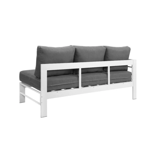 Paris 6 Seater White Aluminium L Shaped Sofa Lounge - Grey Cushion - Image 6