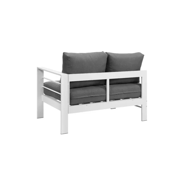 Paris 6 Seater White Aluminium L Shaped Sofa Lounge - Grey Cushion - Image 7