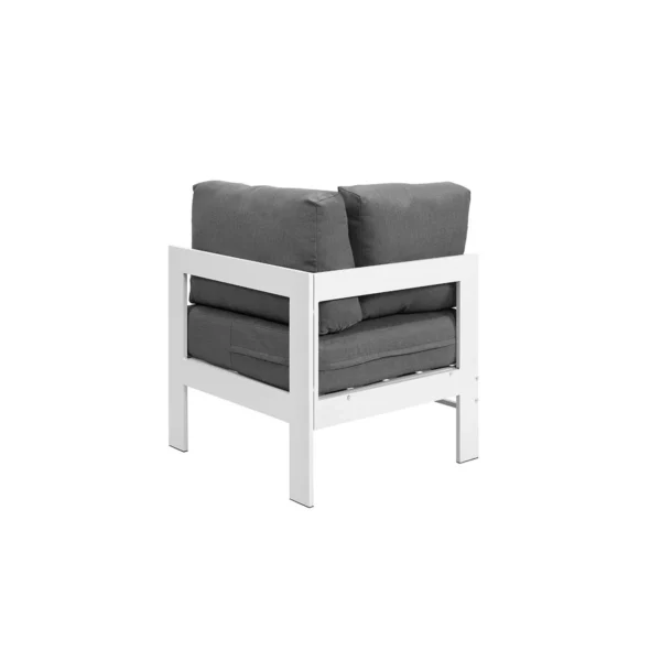 Paris 6 Seater White Aluminium L Shaped Sofa Lounge - Grey Cushion - Image 8