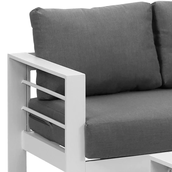 Paris 6 Seater White Aluminium L Shaped Sofa Lounge - Grey Cushion - Image 9