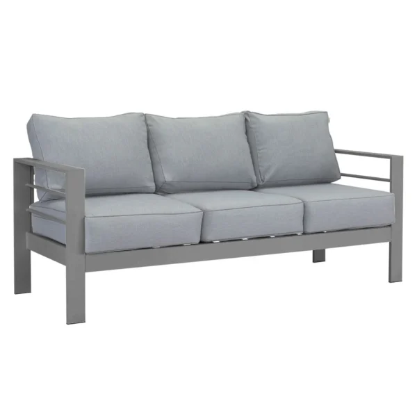 Paris 5 Seater Charcoal Aluminium Sofa Lounge - Grey Cushion - Image 4