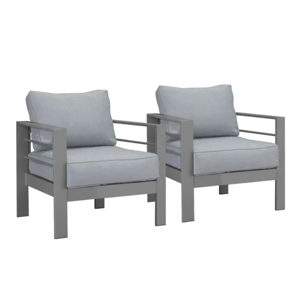 Paris 4 Piece Charcoal Aluminium Sofa Lounge Set - Grey Cushion - Image 18
