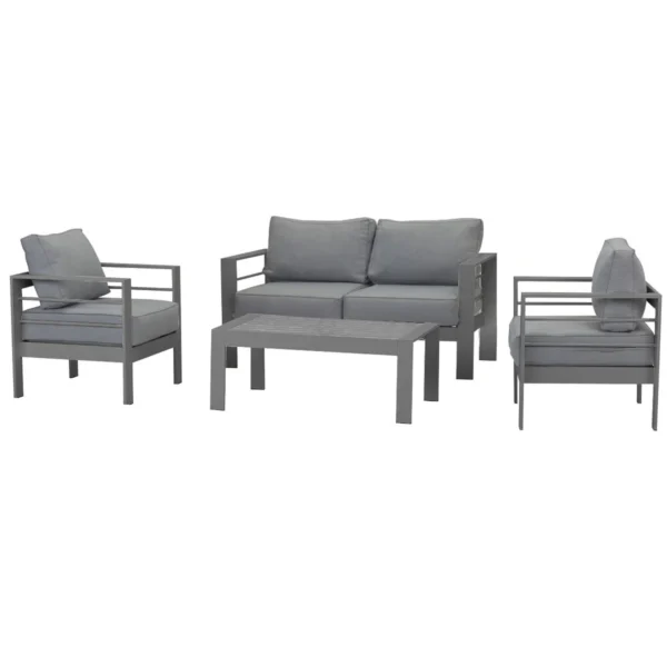Paris 4 Piece Charcoal Aluminium Sofa Lounge Set - Grey Cushion - Image 12