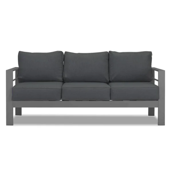 Paris 3 Seater Charcoal Aluminium Outdoor Sofa Lounge with Arms - Dark Grey Cushion - Image 2