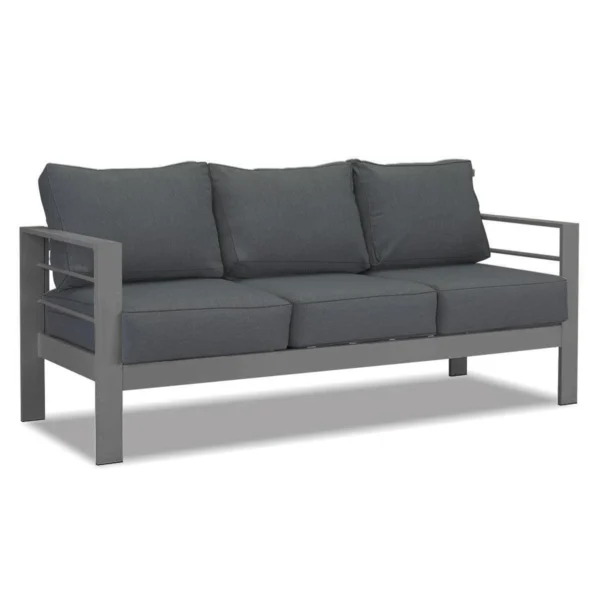 Paris 3 Seater Charcoal Aluminium Outdoor Sofa Lounge with Arms - Dark Grey Cushion - Image 4