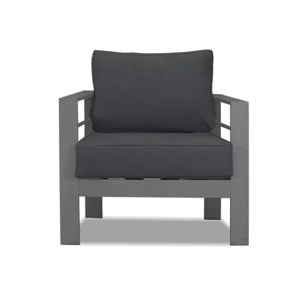 Paris Single Seater Charcoal Aluminium Outdoor Sofa Lounge with Arms - Dark Grey Cushion (Set of 2) - Image 4